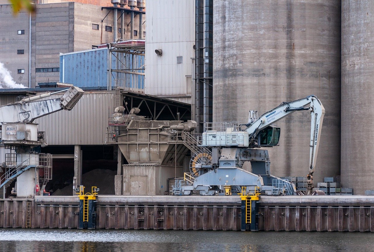 industry, crane, silo, cement plant, factory, industrial plants